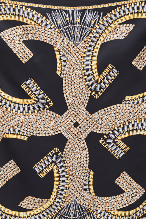 Gucci Black & Multi GG Link Printed Silk Scarf