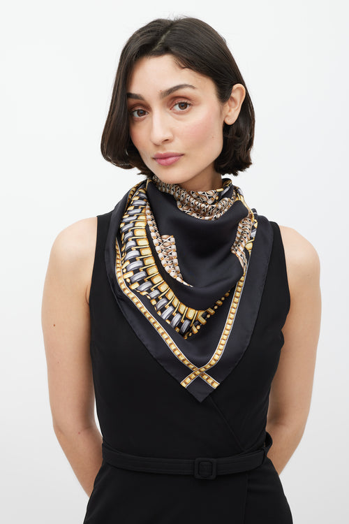 Gucci Black & Multi GG Link Printed Silk Scarf