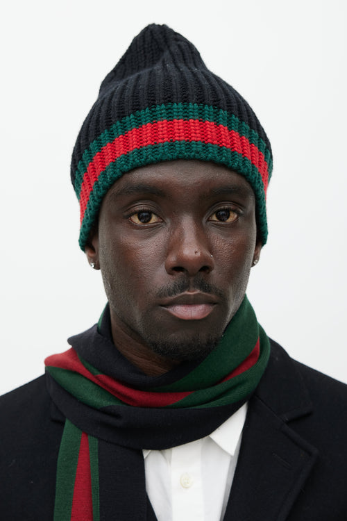 Gucci Black & Multicolour Wool Striped Beanie