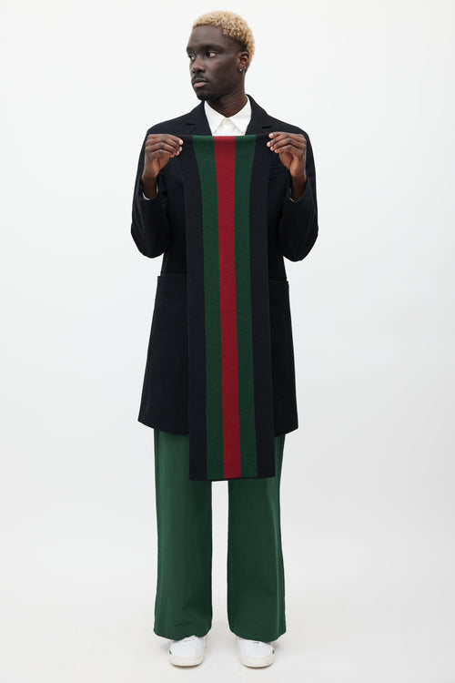Gucci Black & Multicolour Wool Striped Scarf