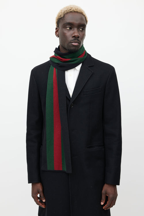 Gucci Black & Multicolour Wool Striped Scarf