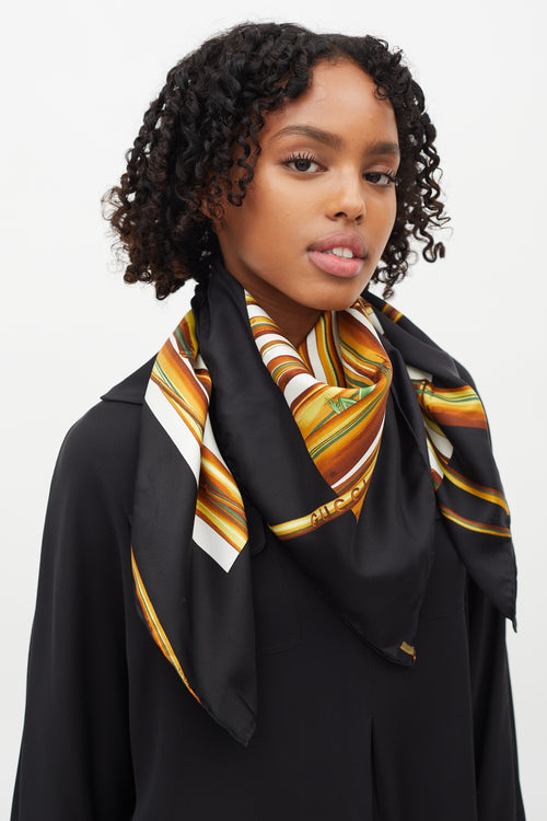 Gucci Black & Multi Silk GG Bamboo Scarf