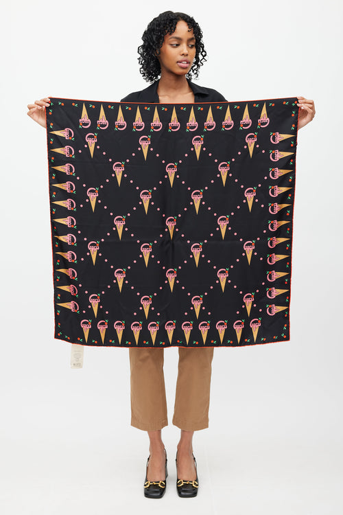 Gucci Black & Multi Silk Ice Cream Scarf