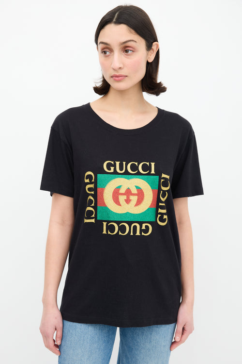 Gucci Black & Multicolour Glitter GG Logo T-Shirt