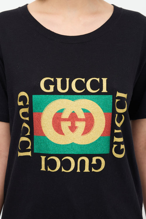 Gucci Black & Multicolour Glitter GG Logo T-Shirt