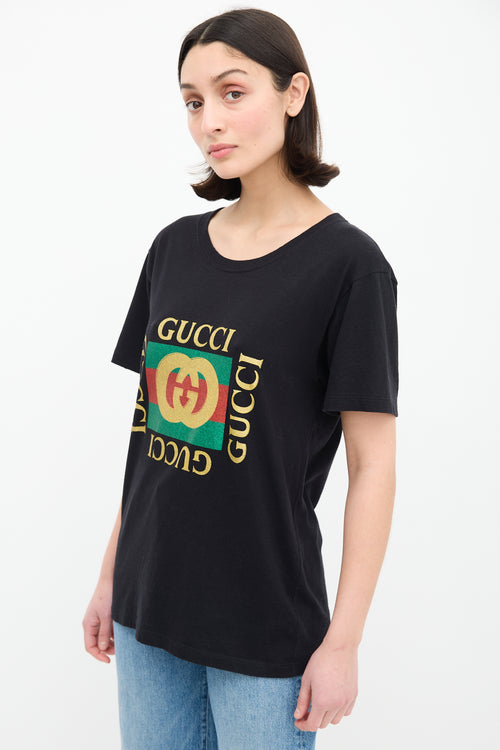 Gucci Black & Multicolour Glitter GG Logo T-Shirt