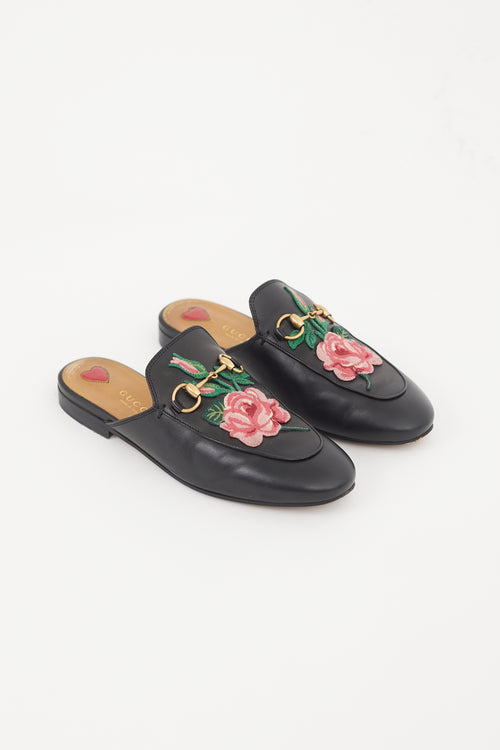 Gucci Black & Multicolour Leather Princetown Mule