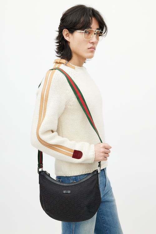 Gucci Black & Multicolour Monogram Saddle Messenger