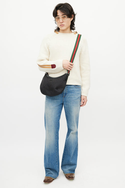 Gucci Black & Multicolour Monogram Saddle Messenger