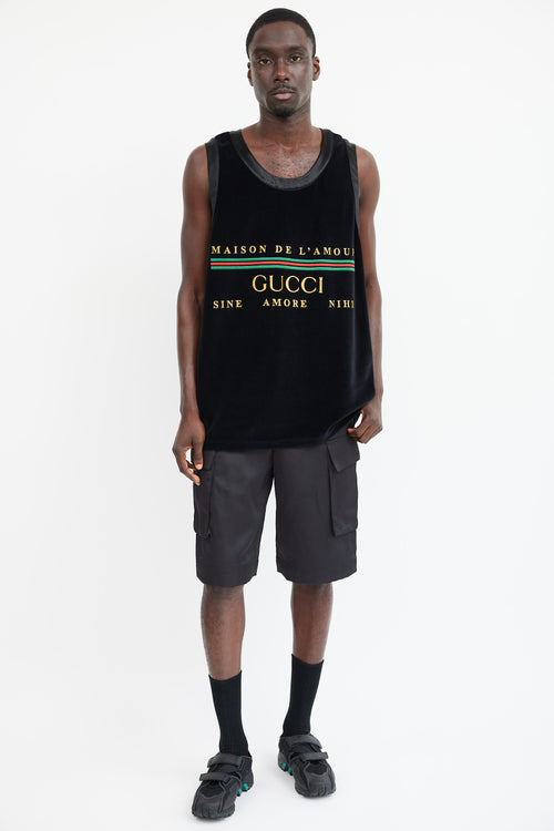 Gucci Black & Multicolour Velour Maison De L'Amour Tank