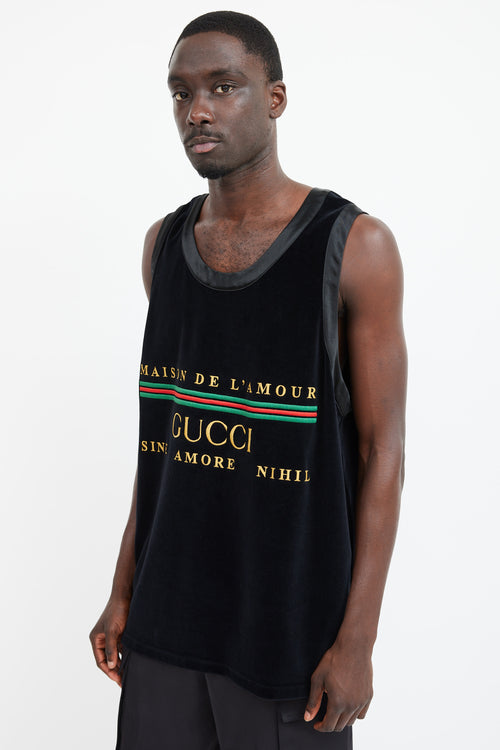 Gucci Black & Multicolour Velour Maison De L'Amour Tank