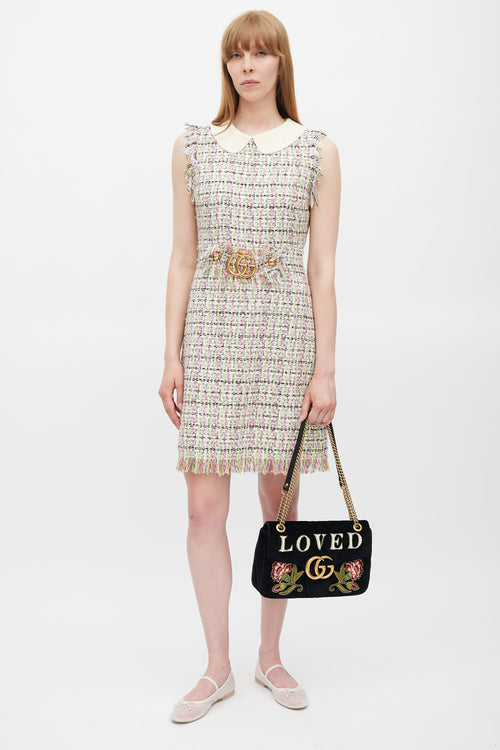 Gucci Black & Multicolour Velvet Loved Marmont Bag