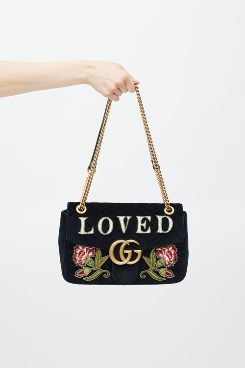 Gucci Black & Multicolour Velvet Loved Marmont Bag