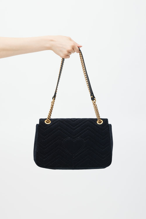 Gucci Black & Multicolour Velvet Loved Marmont Bag