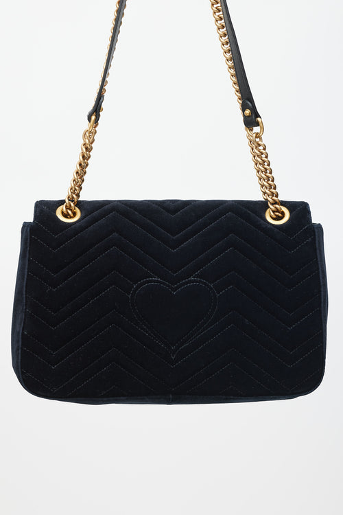 Gucci Black & Multicolour Velvet Loved Marmont Bag