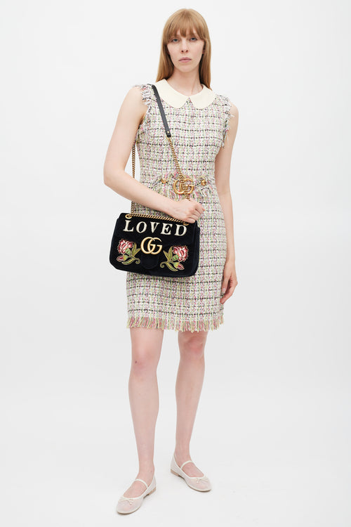 Gucci Black & Multicolour Velvet Loved Marmont Bag
