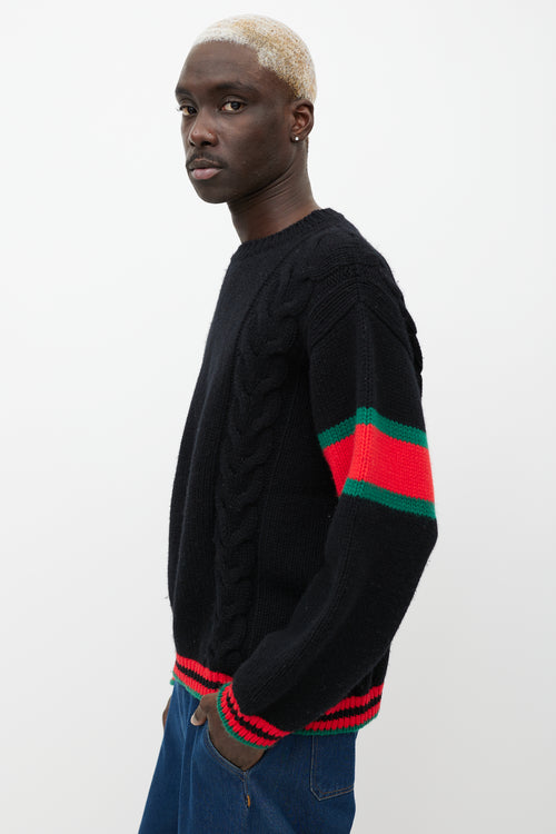 Gucci Black & Multicolour Wool Cable Knit Sweater