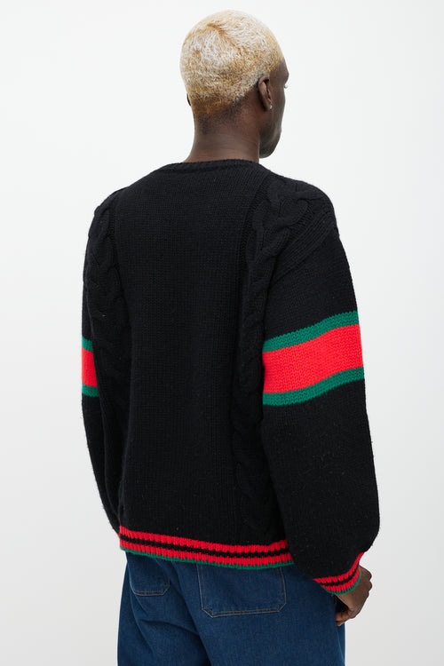 Gucci Black & Multicolour Wool Cable Knit Sweater