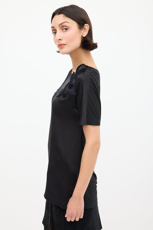 Gucci Black & Navy Satin Floral Embroidered Top