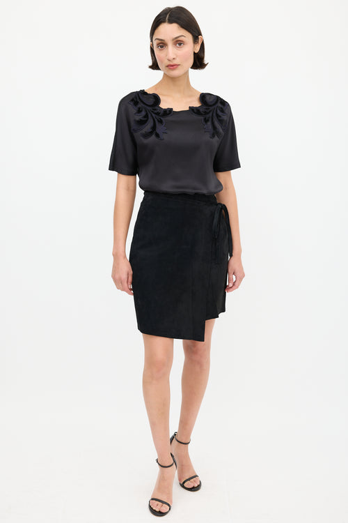 Gucci Black & Navy Satin Floral Embroidered Top