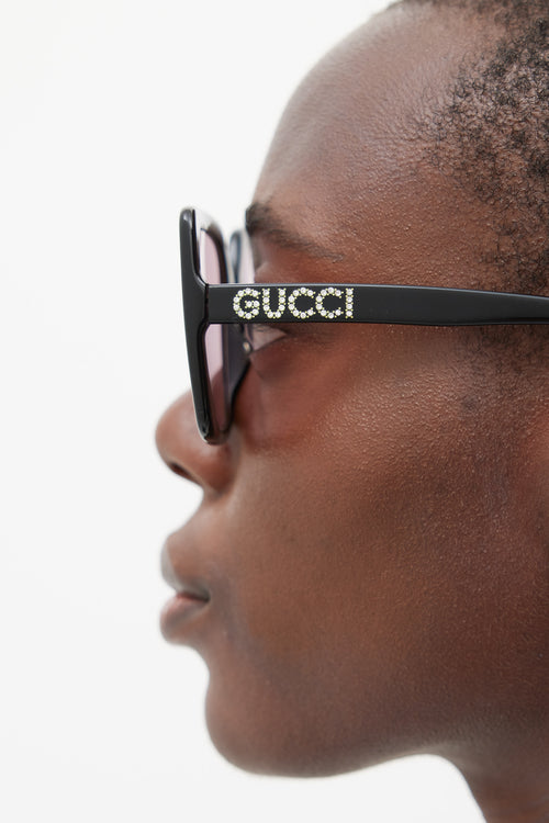 Gucci Black & Pink GG0418S Square Jewel Sunglasses