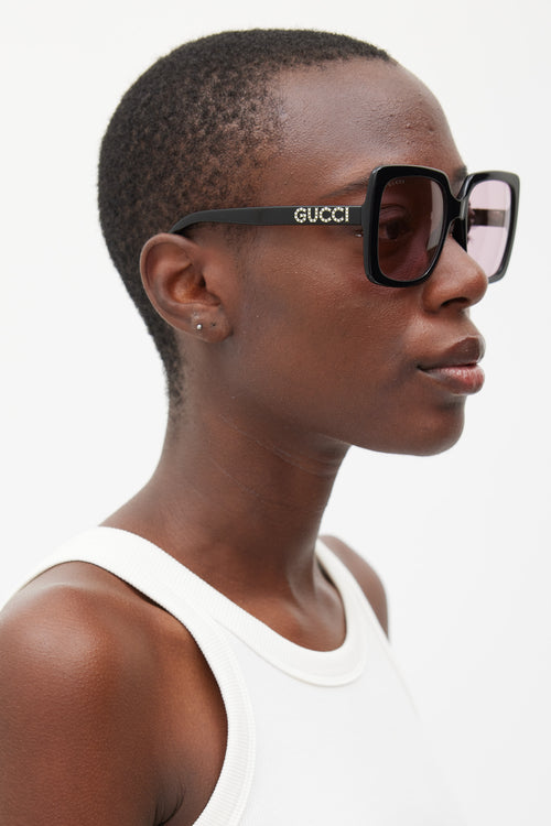 Gucci Black & Pink GG0418S Square Jewel Sunglasses