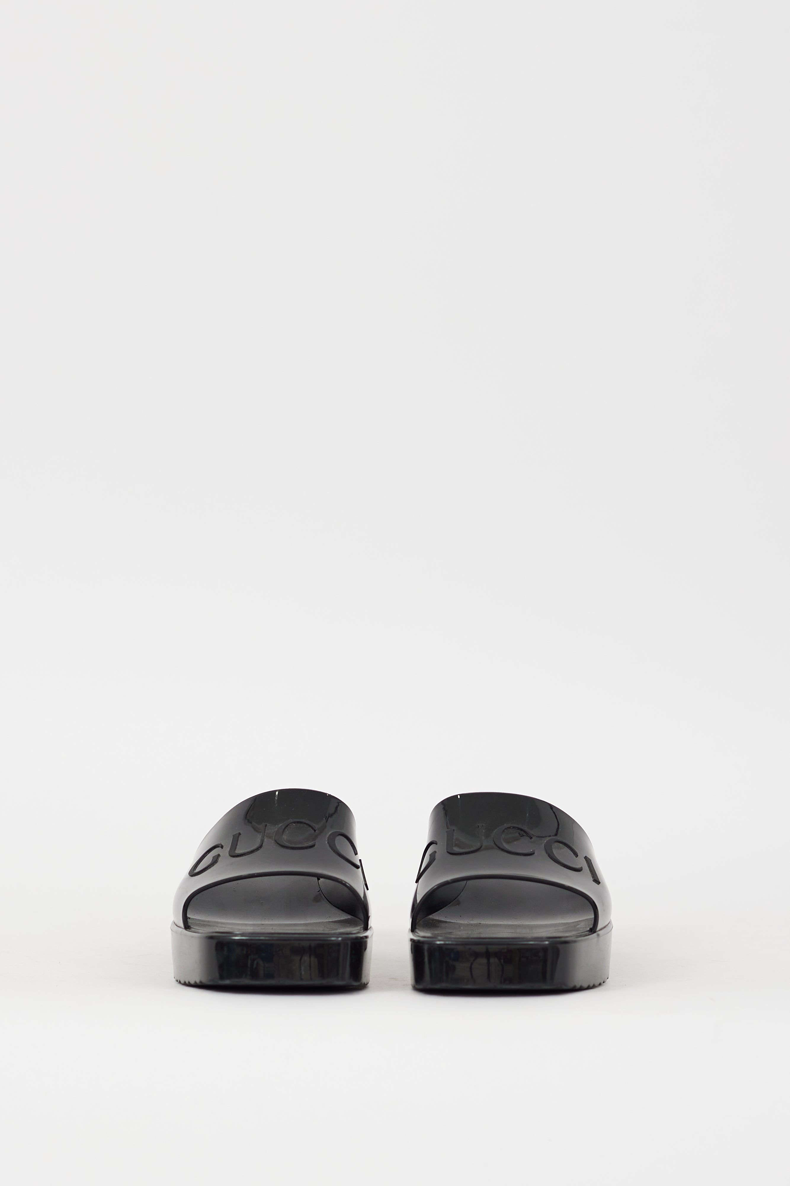 Gucci Black Rubber Logo Platform Sandal