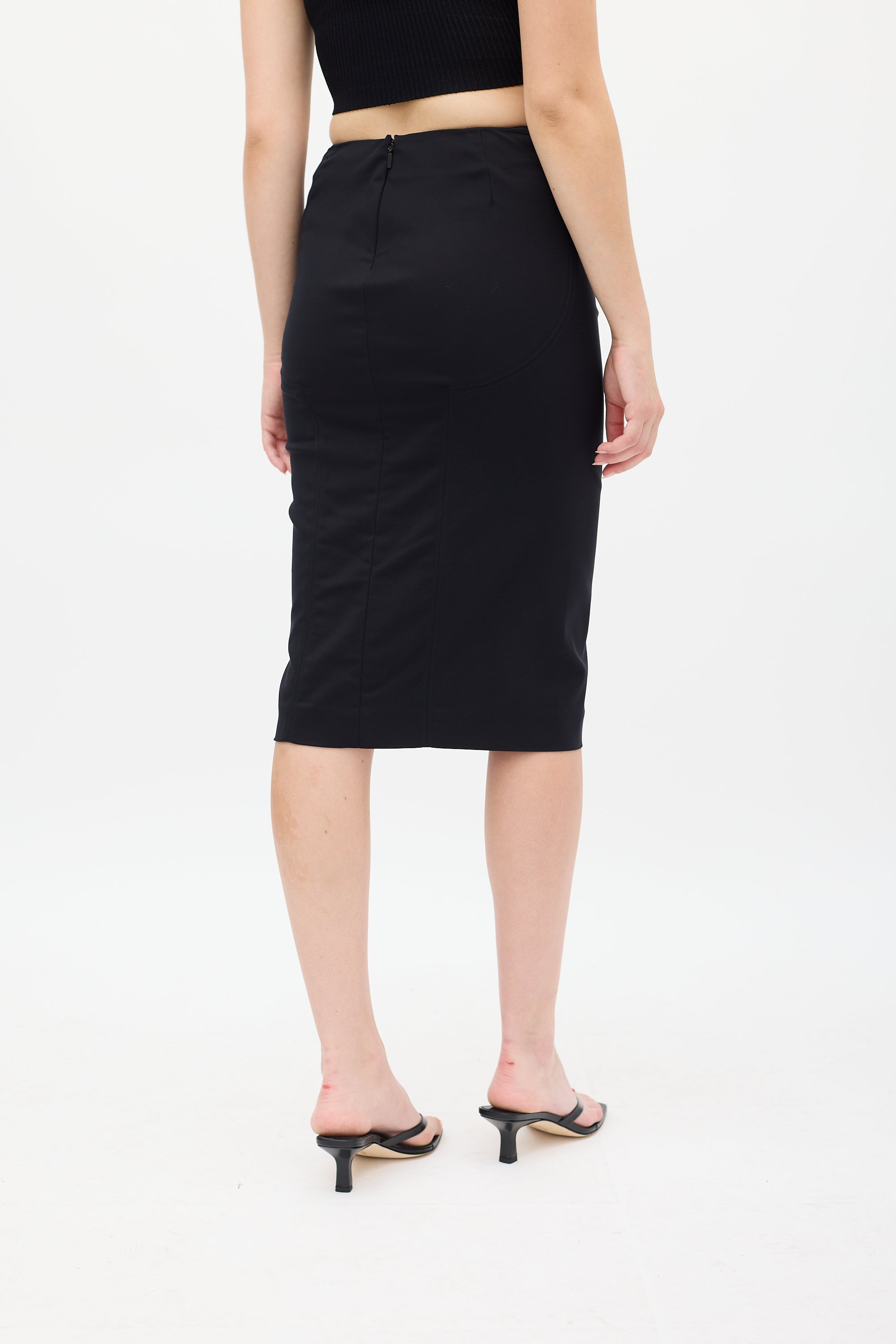 Gucci Black Ruched Waist Midi Skirt