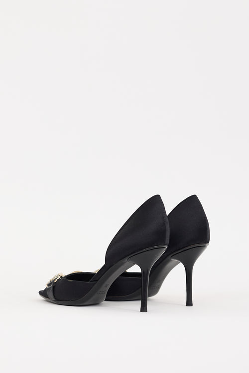 Gucci Black Satin & Crystal D'Orsay Heel