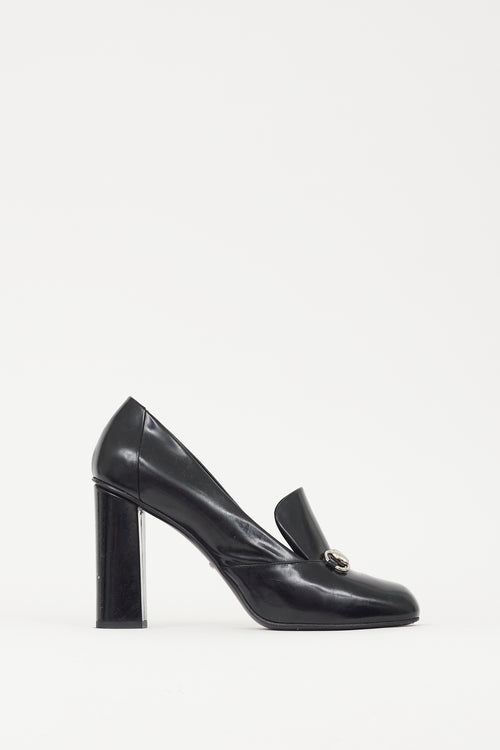 Gucci Black & Silver Hardware Leather Loafer Heel