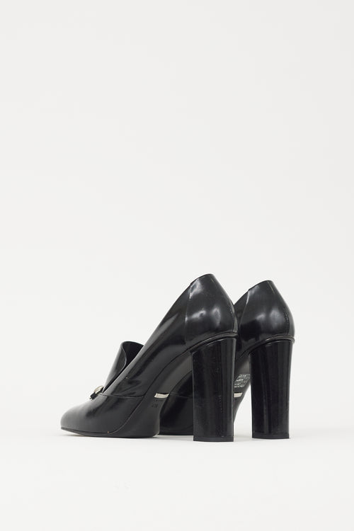 Gucci Black & Silver Hardware Leather Loafer Heel
