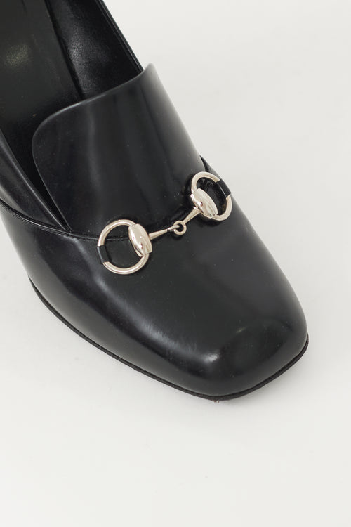 Gucci Black & Silver Hardware Leather Loafer Heel