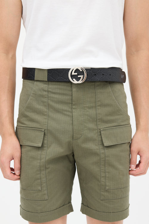 Gucci Black & Brown Leather Reversible Monogram Belt