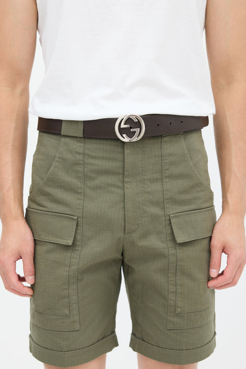 Gucci Black & Brown Leather Reversible Monogram Belt