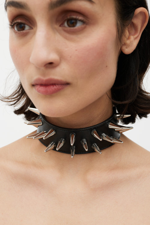 Gucci Black & Silver Leather Spike Choker
