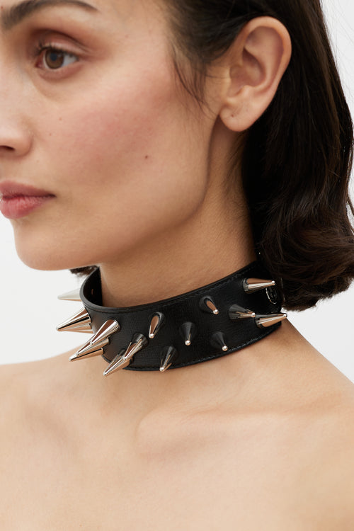 Gucci Black & Silver Leather Spike Choker