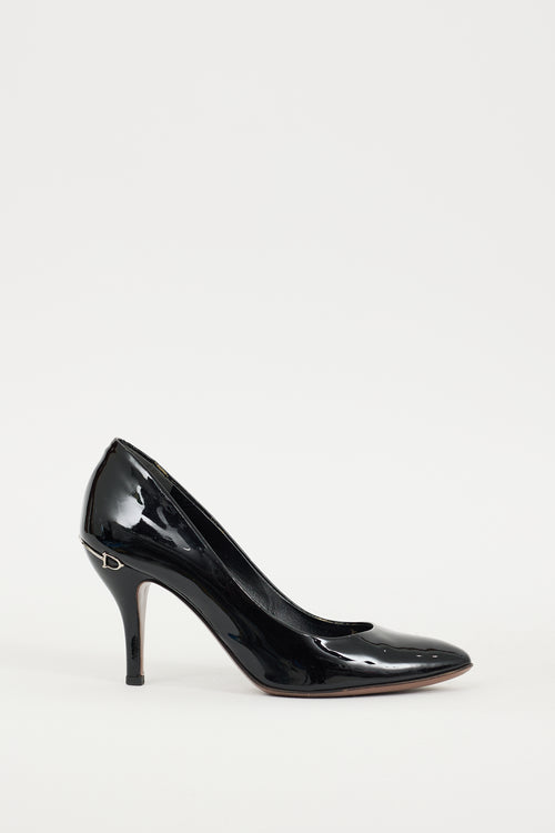Gucci Black & Silver Patent Leather Hardware Heel