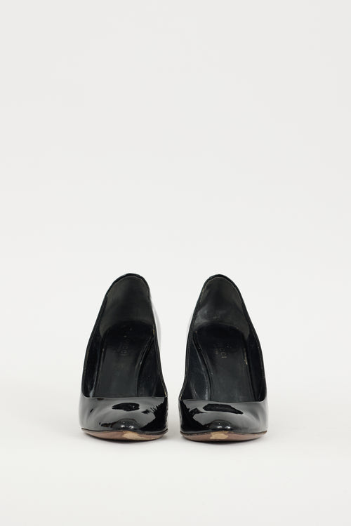 Gucci Black & Silver Patent Leather Hardware Heel