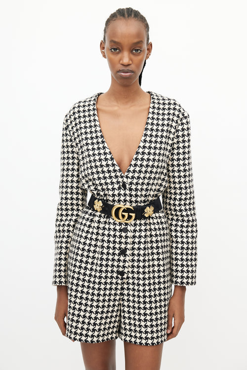 Gucci Black & White Wool Houndstooth Romper