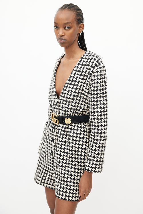 Gucci Black & White Wool Houndstooth Romper