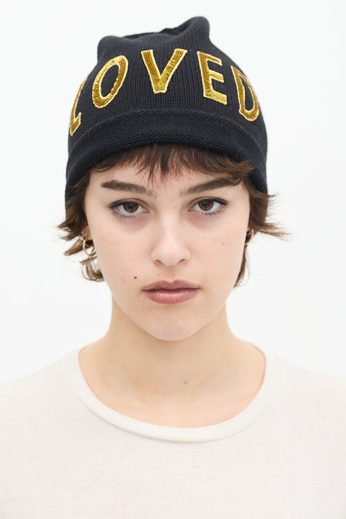 Gucci Black Wool Sequin Embellished Loved Beanie
