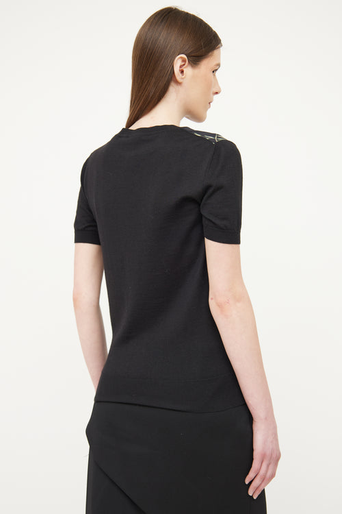 Gucci Black Silk & Wool Floral Print Top
