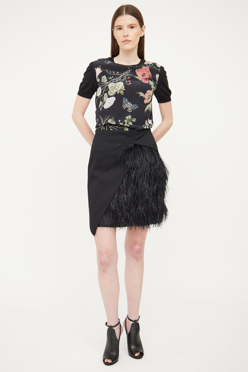 Gucci Black Silk & Wool Floral Print Top