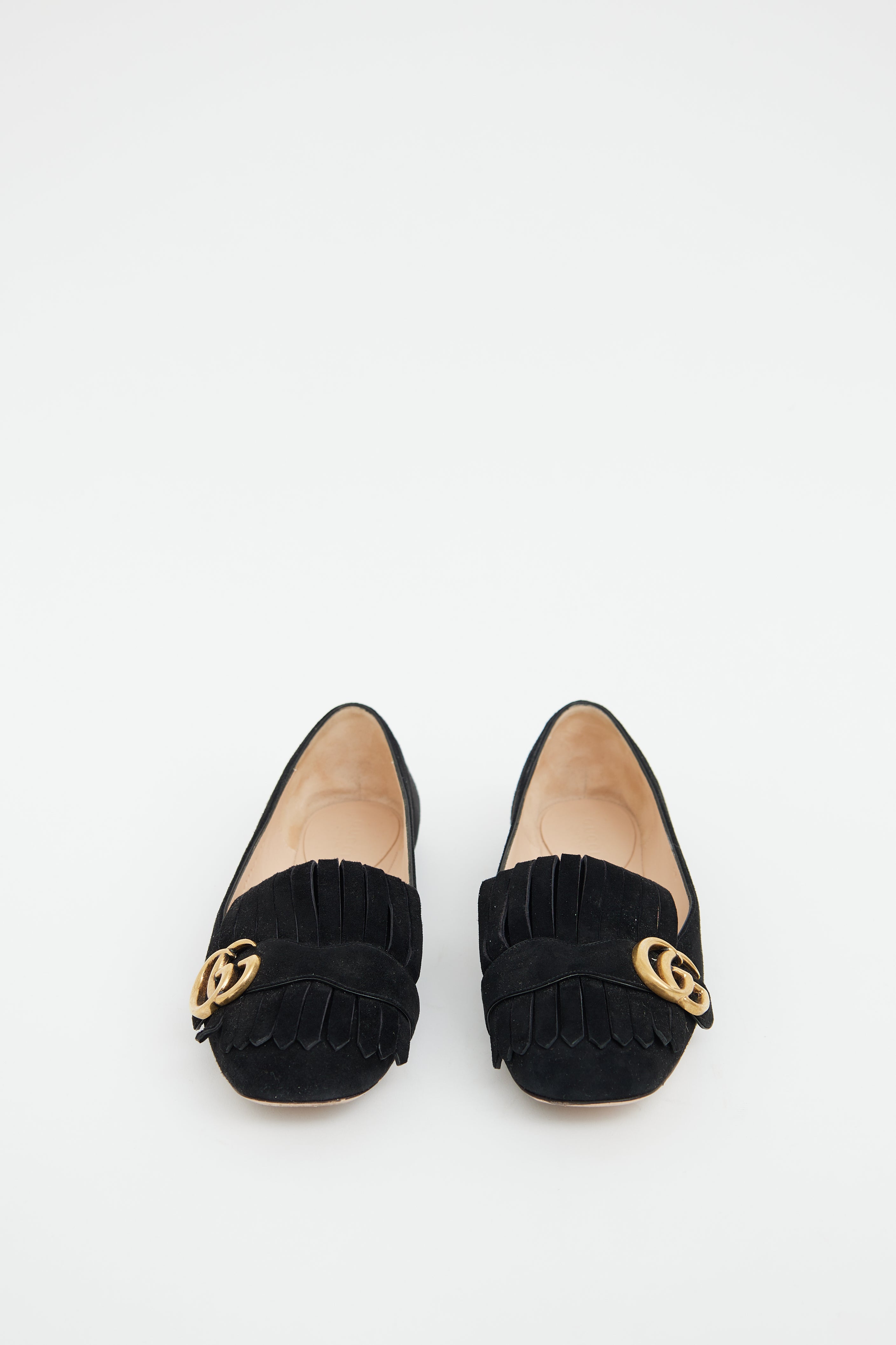 Gucci Black Suede GG Fringe Flat