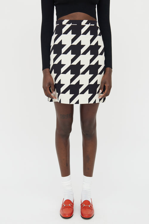 Gucci Black and White Houndstooth Wool & Silk Skirt