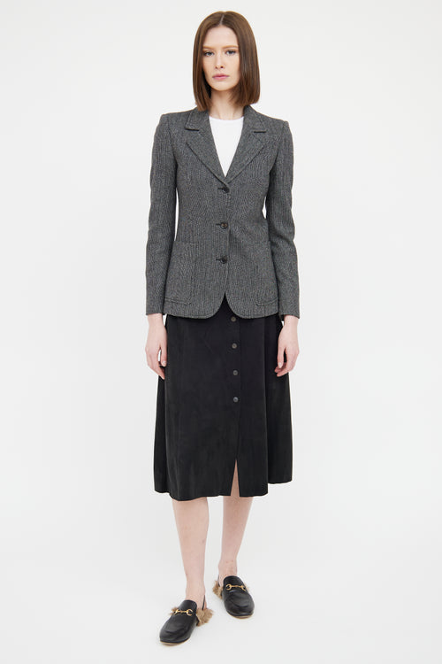 Gucci Black & White Herringbone Long Sleeve Blazer