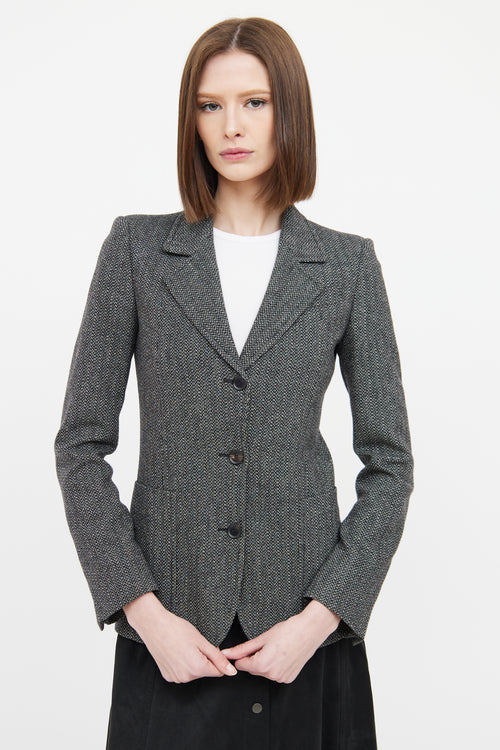 Gucci Black & White Herringbone Long Sleeve Blazer