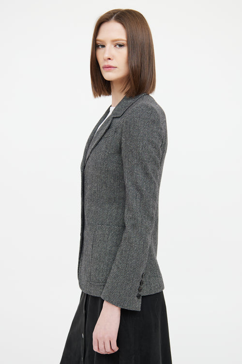Gucci Black & White Herringbone Long Sleeve Blazer