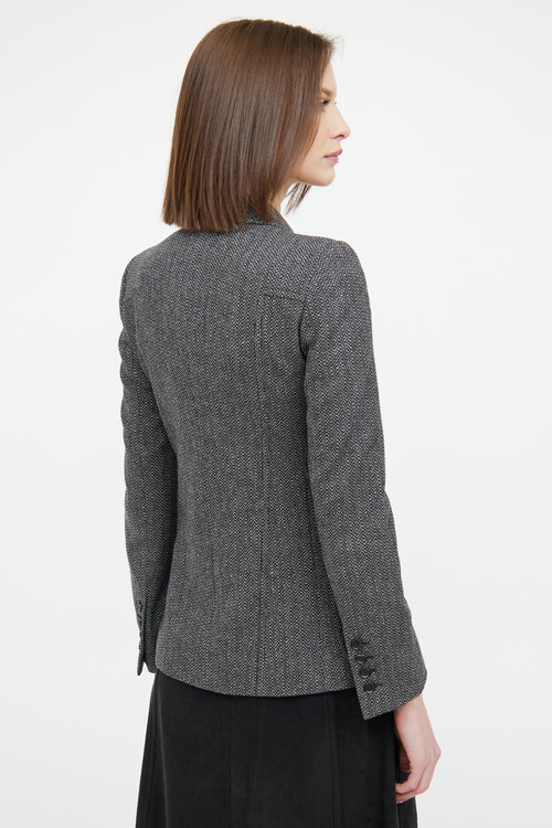Gucci Black & White Herringbone Long Sleeve Blazer