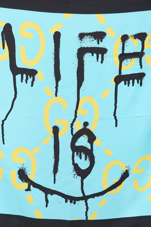 Gucci Teal & Multi Silk GG Ghost Life Scarf